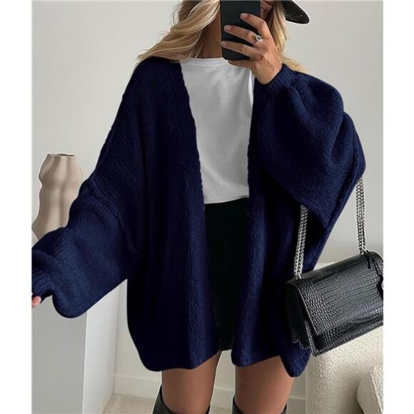 Womens Oversized Cardigan Sweaters Navy - Picture 2 of 7